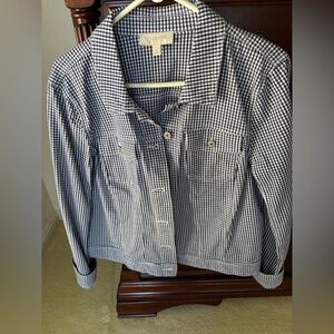 Talbots Black and White Checkered jacket styles like a jeans jacket .